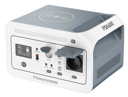 Зарядная станция Poweronetek PSK600 - 480Wh/AC 600W/60W 1xPD/2xUSB/2xDC/1xCar/Qi/LED
